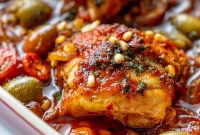 Harissa Chicken Thighs with Smashed Olives Recipe