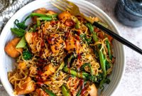 Teriyaki Salmon Noodles Recipe with Sesame and Garlic