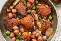 Pan-Roasted Chicken Thighs with Grapes & Sweet Potatoes