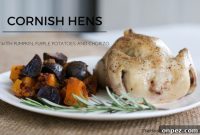 Dutch Oven Roasted Cornish Hens with Potatoes and Pumpkin