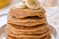 Fluffy Banana Oatmeal Pancakes with Maple Syrup