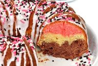Neapolitan Marble Pound Cake with Chocolate, Vanilla and Strawberry