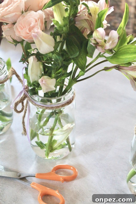 easy farmhouse flowers in mason jars