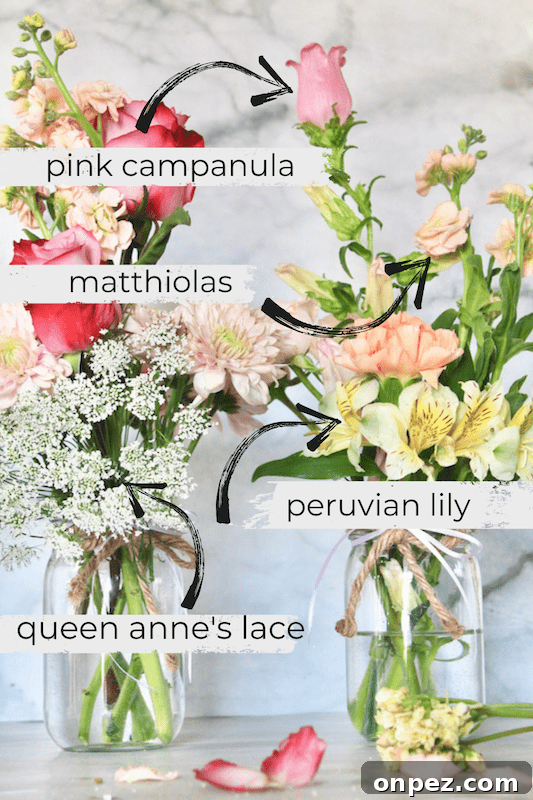 fresh  grocery store flowers to use in your mason jar arrangements