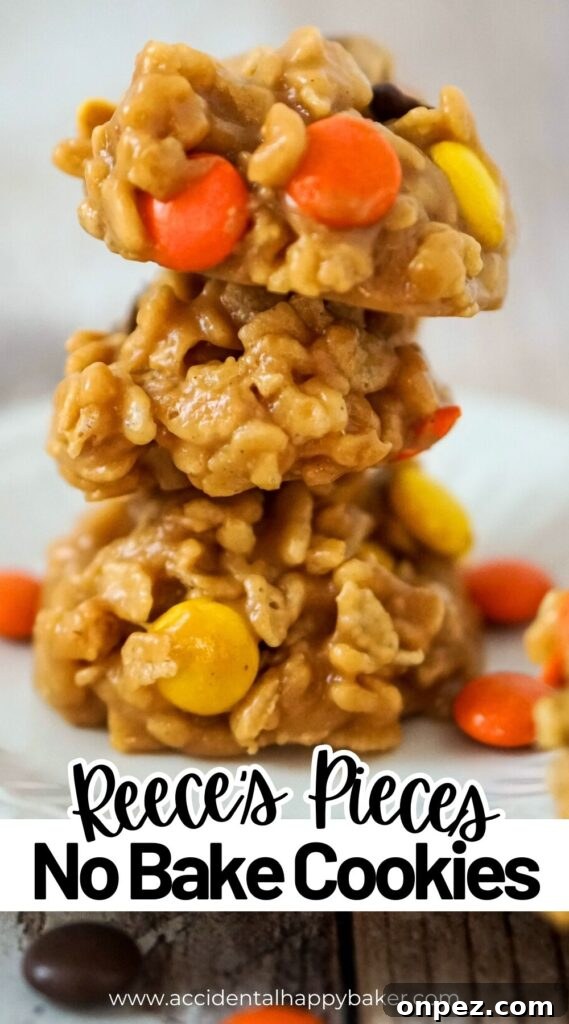 No-Bake Rice Krispies Cookies Recipe 9 Crisp and crunchy, chewy and peanut buttery, these Rice Krispies no bake cookies with Reese’s pieces are a super quick and easy no bake treat.