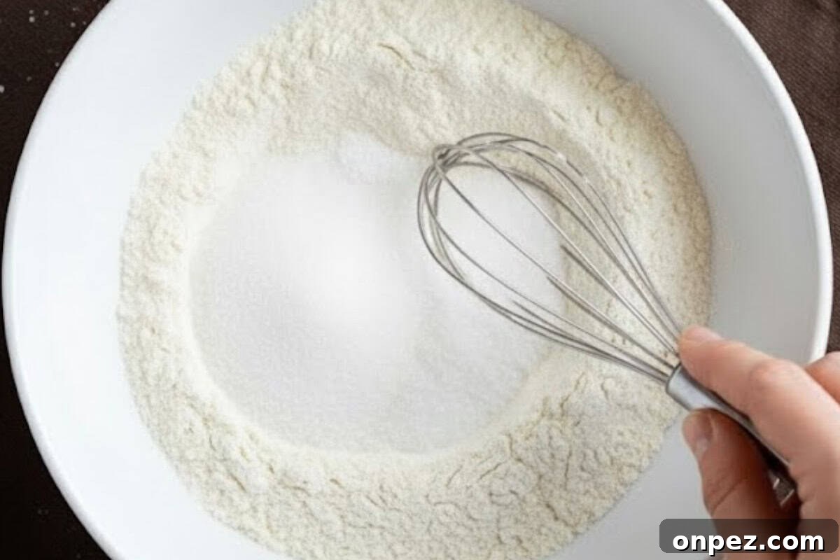 In a large bowl, whisk together the flour, sugar, salt, baking powder, and baking soda.