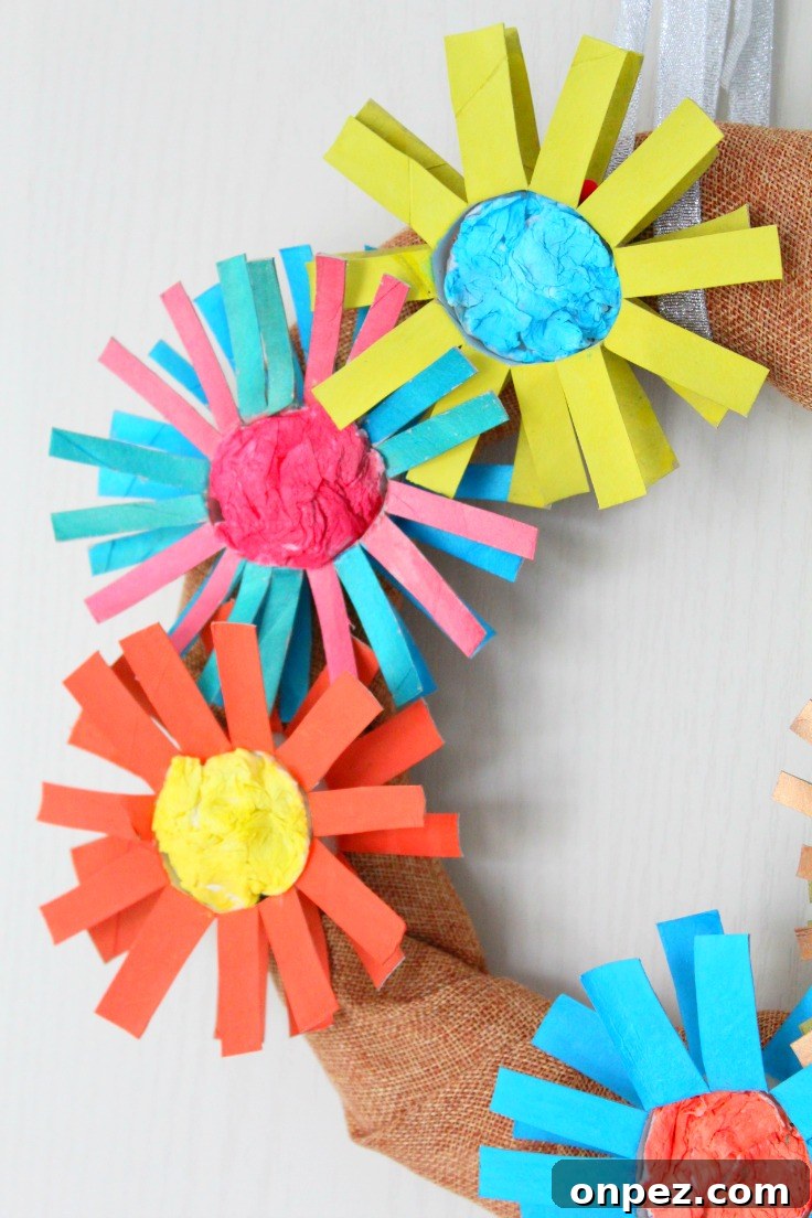 DIY Paper Tube Flower Wreath Tutorial 4 DIY Paper flower wreath