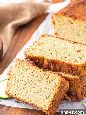 A stack of sliced almond flour zucchini bread