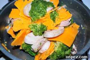 Chipotle cheddar chicken broccoli crown with melted cheese