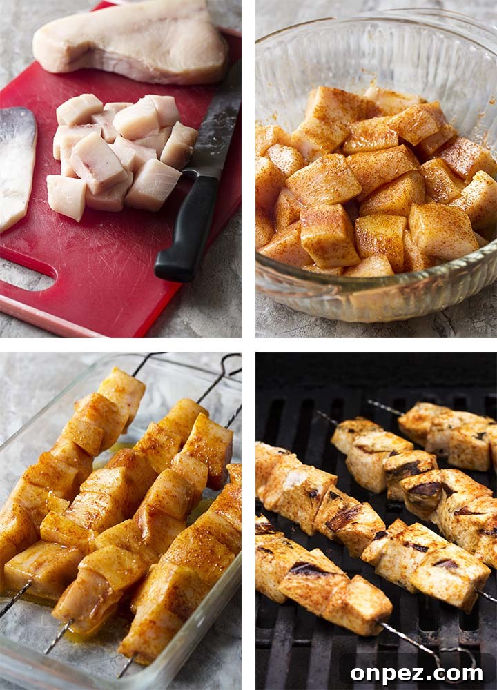Step by step images for making swordfish kebabs. Step by step on how to to make the recipe.