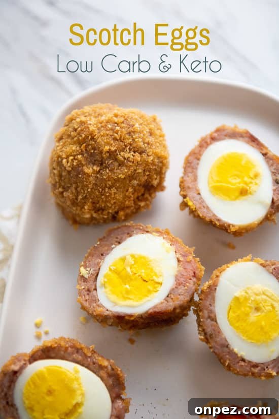 Low Carb Scotch Eggs PALEO on a plate 