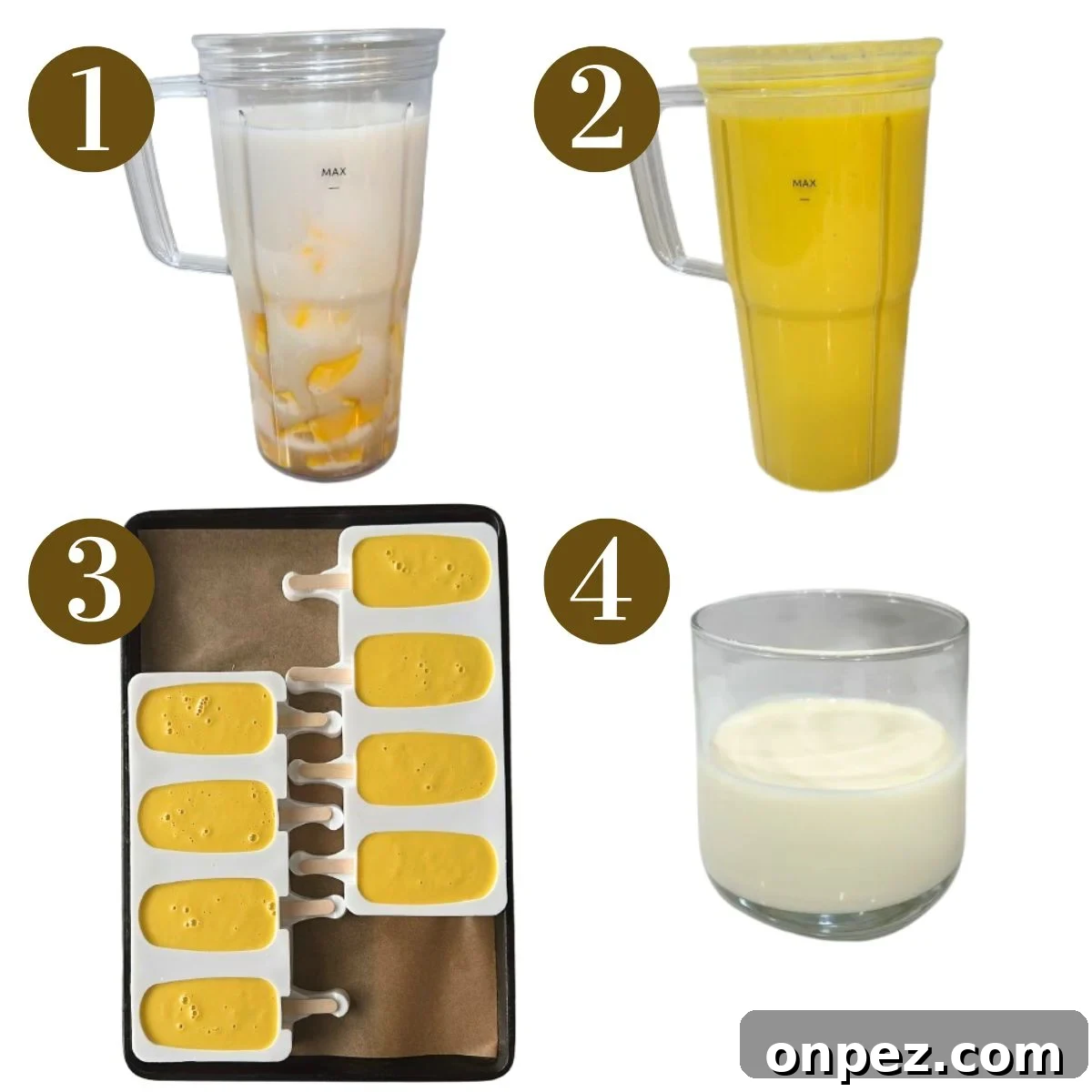 Steps to make mango ice cream bars.