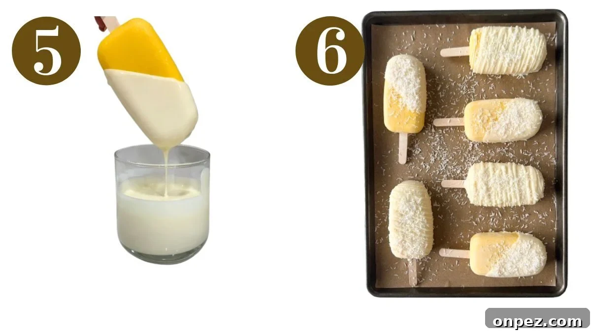 Steps to make mango ice cream bars.