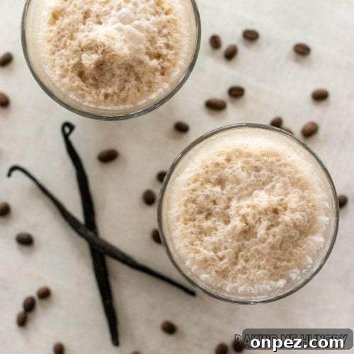 frozen latte recipe in two glasses from overhead