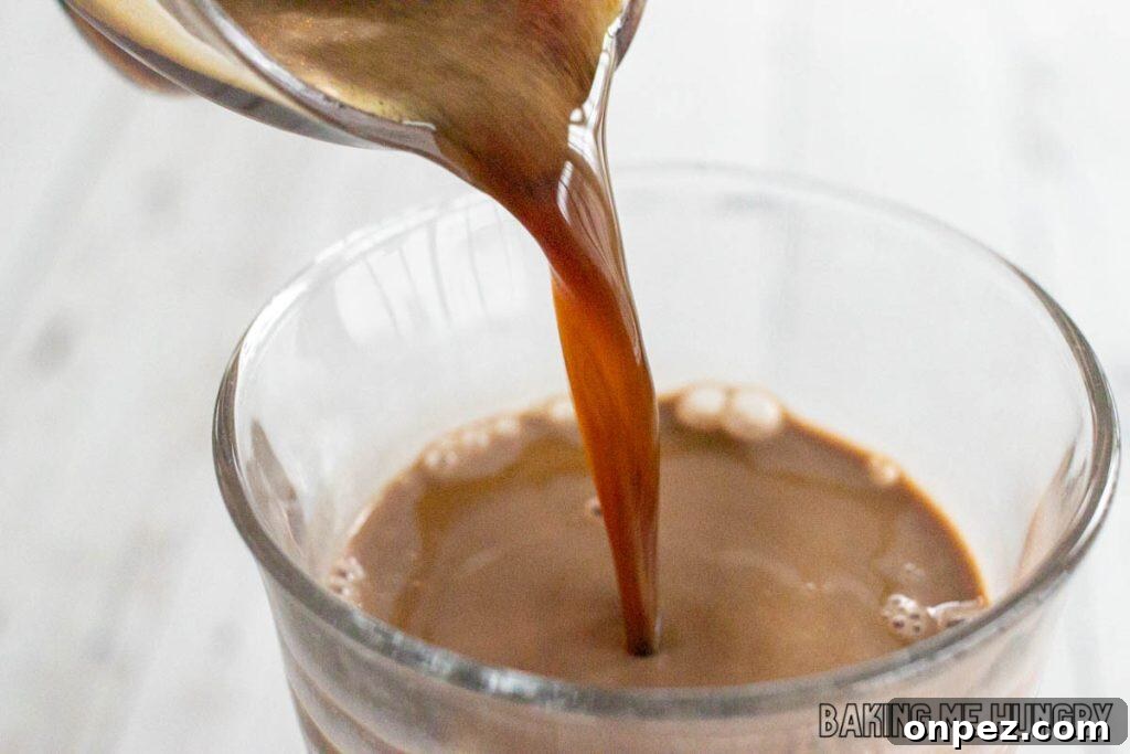 Iced Peppermint Mocha Recipe: Mint Chocolate Coffee 6 espresso being added