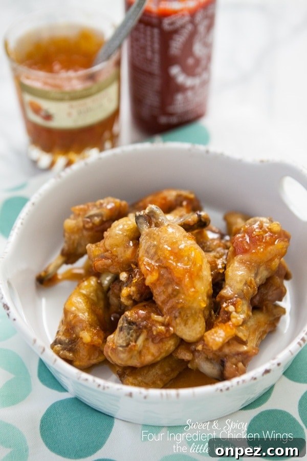 Sweet and Spicy Four Ingredient Chicken Wings from thelittlekitchen.net Sweet and Spicy Four Ingredient Chicken Wings from thelittlekitchen.net