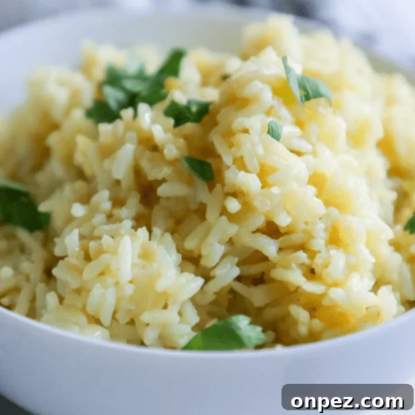 A bowl of creamy risotto, an easy rice side dish, garnished with fresh herbs.