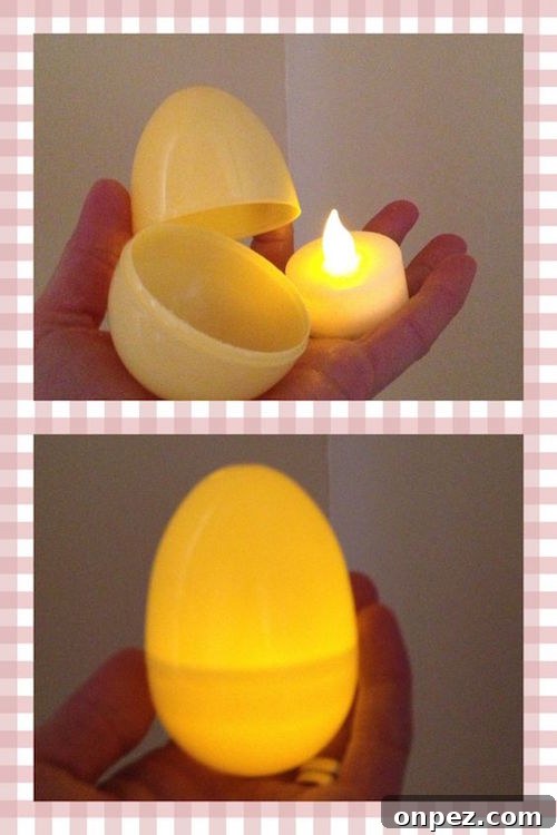 Make plastic glowing Easter eggs with flameless tea lights - so smart! 