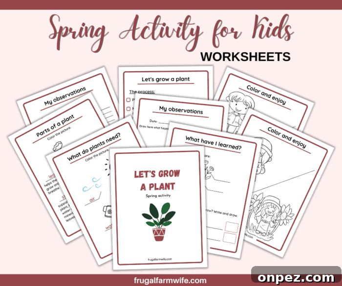 Printable Spring Garden Activities for Kids 3 Image shows several printable worksheets for kids, with text that reads "Spring Activity for Kids Worksheets"