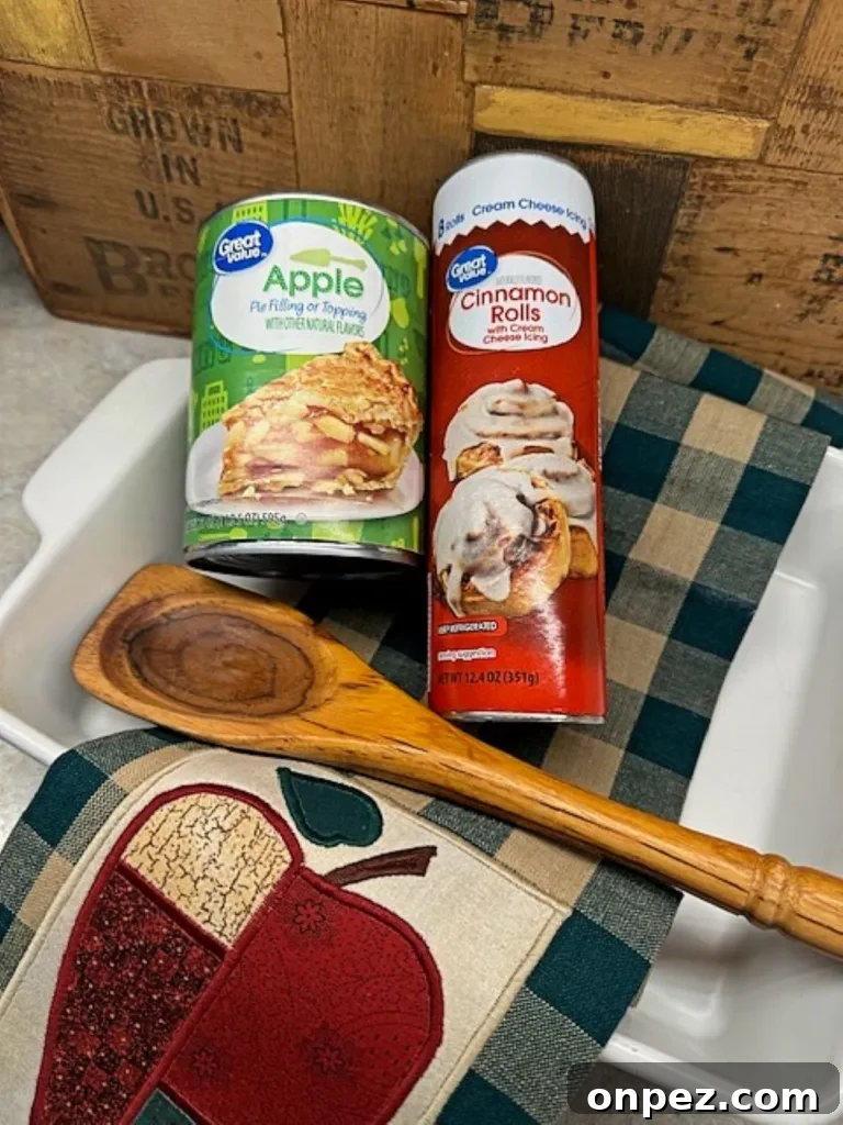 two simple ingredients for apple coffee cake nestled in the baking pan