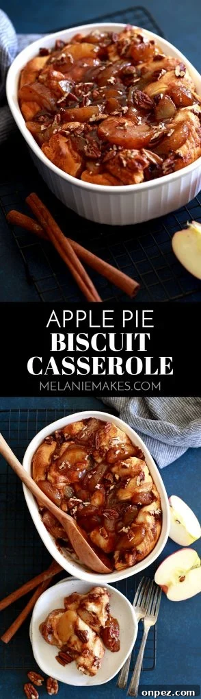 Thanks to a shortcut, this Apple Pie Biscuit Casserole comes together in just 10 minutes. A comforting dish equally perfect for breakfast or brunch. #apple #applepie #biscuit #casserole #breakfast #brunch