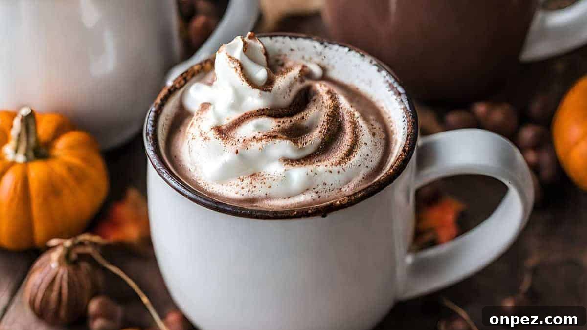 Cozy Non-Alcoholic Winter Drinks and Hot Mocktails 13 Pumpkin spice hot chocolate topped with whipped cream