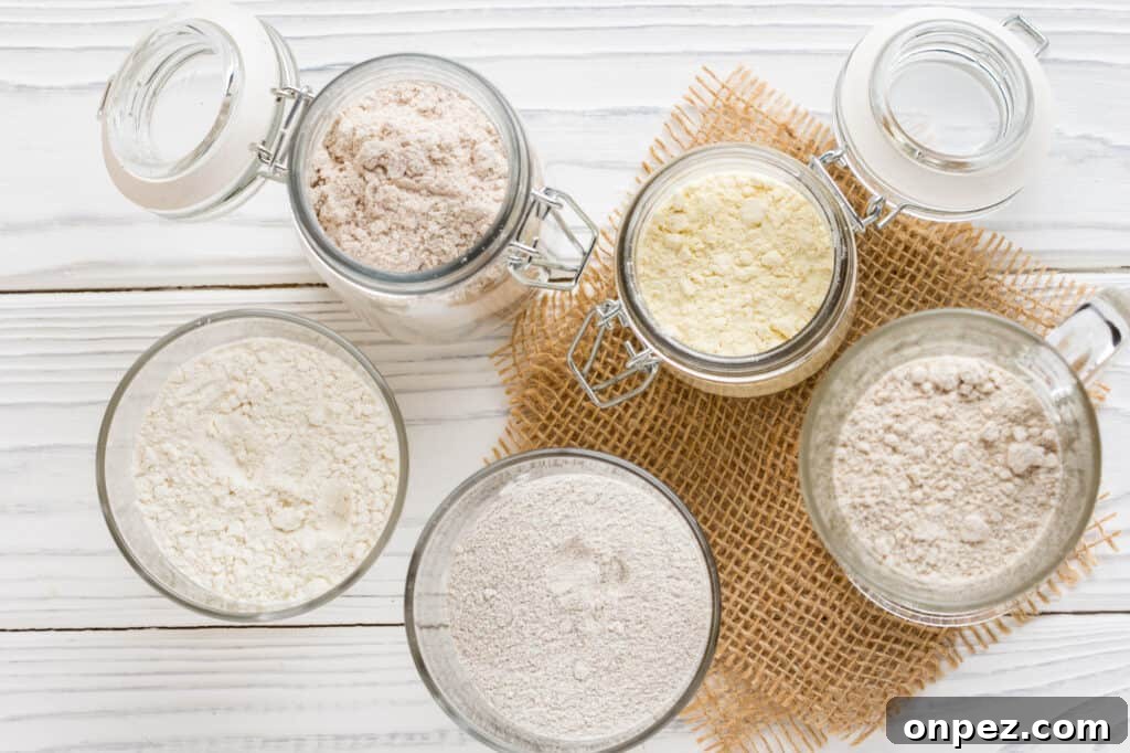 4 Teff Flour Substitutes for Similar Texture and Nutrition 2 assortment of flours on a white counter.