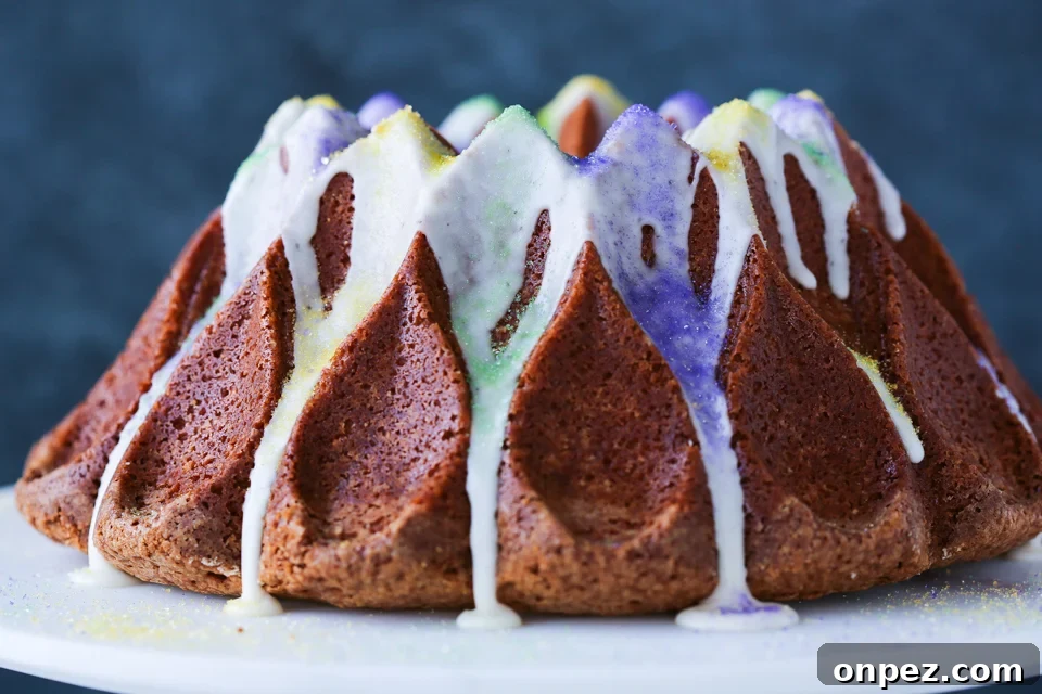 Mardi Gras Bundt Cake with Colorful Glaze 4 Mardi Gras Bundt Cake