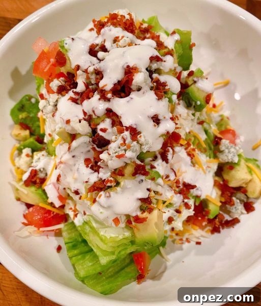 Classic Wedge Salad with Homemade Blue Cheese ready to serve
