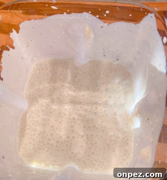 dressing ingredients blended in blender.