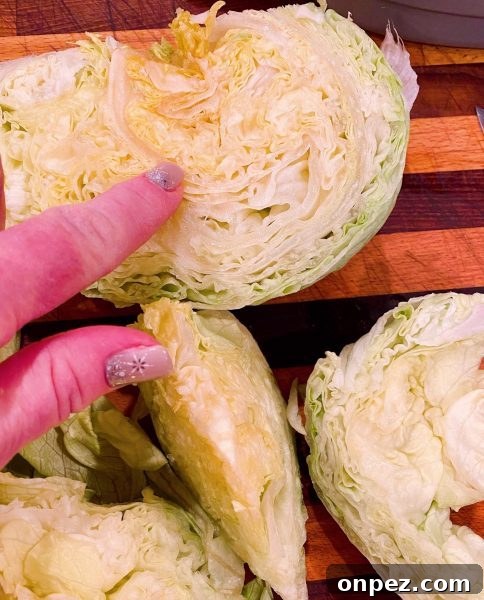 Iceberg lettuce cut into quarters