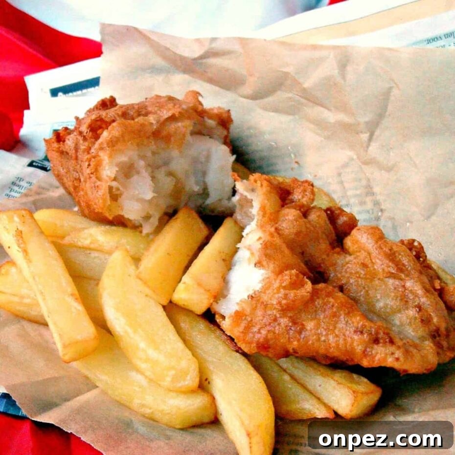 The BEST EVER Beer Battered Fish and Chips! Great flavours and don't forget your shake of vinegar and sprinkle of salt!