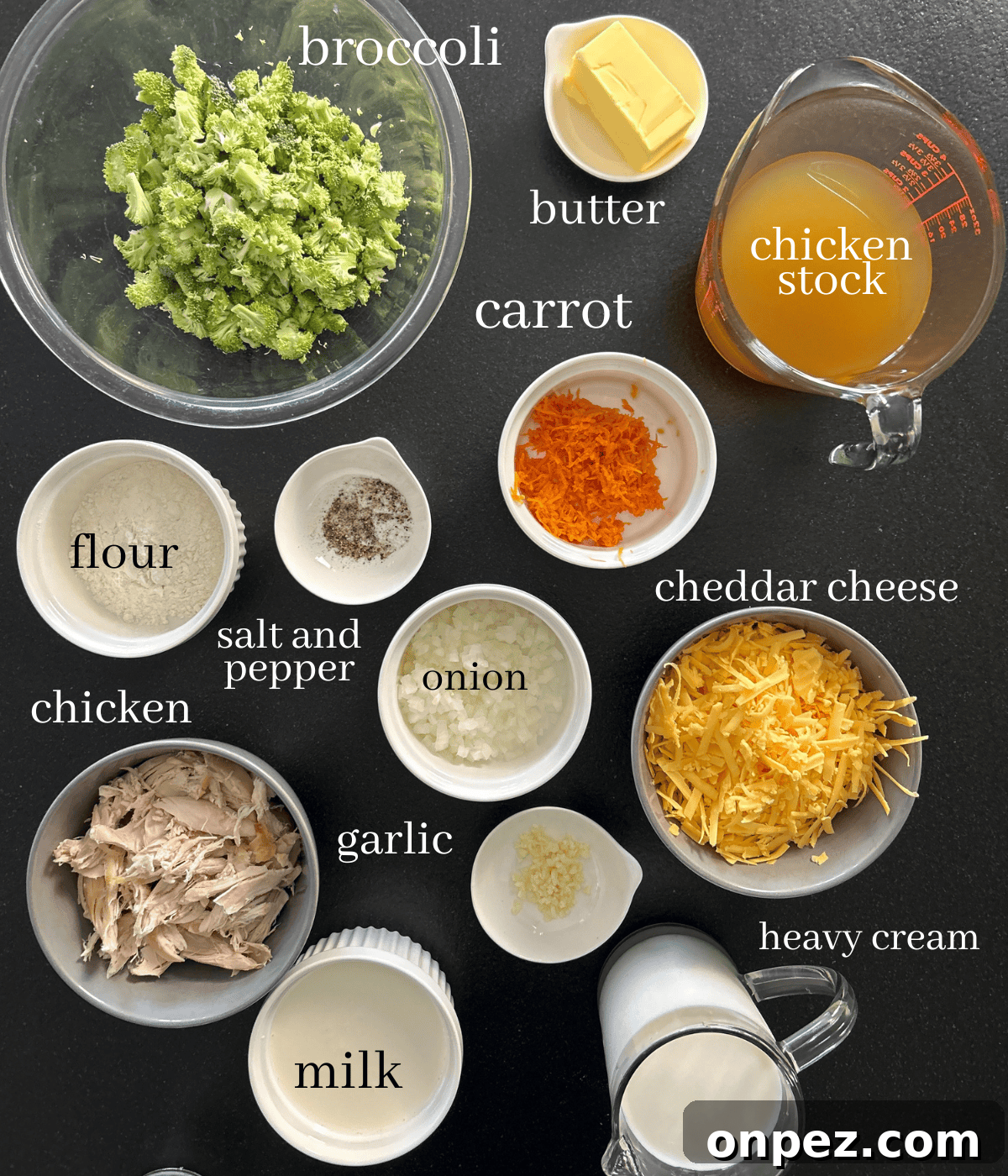Creamy Chicken and Broccoli Cheddar Soup Recipe 3 Ingredients for broccoli cheddar soup.