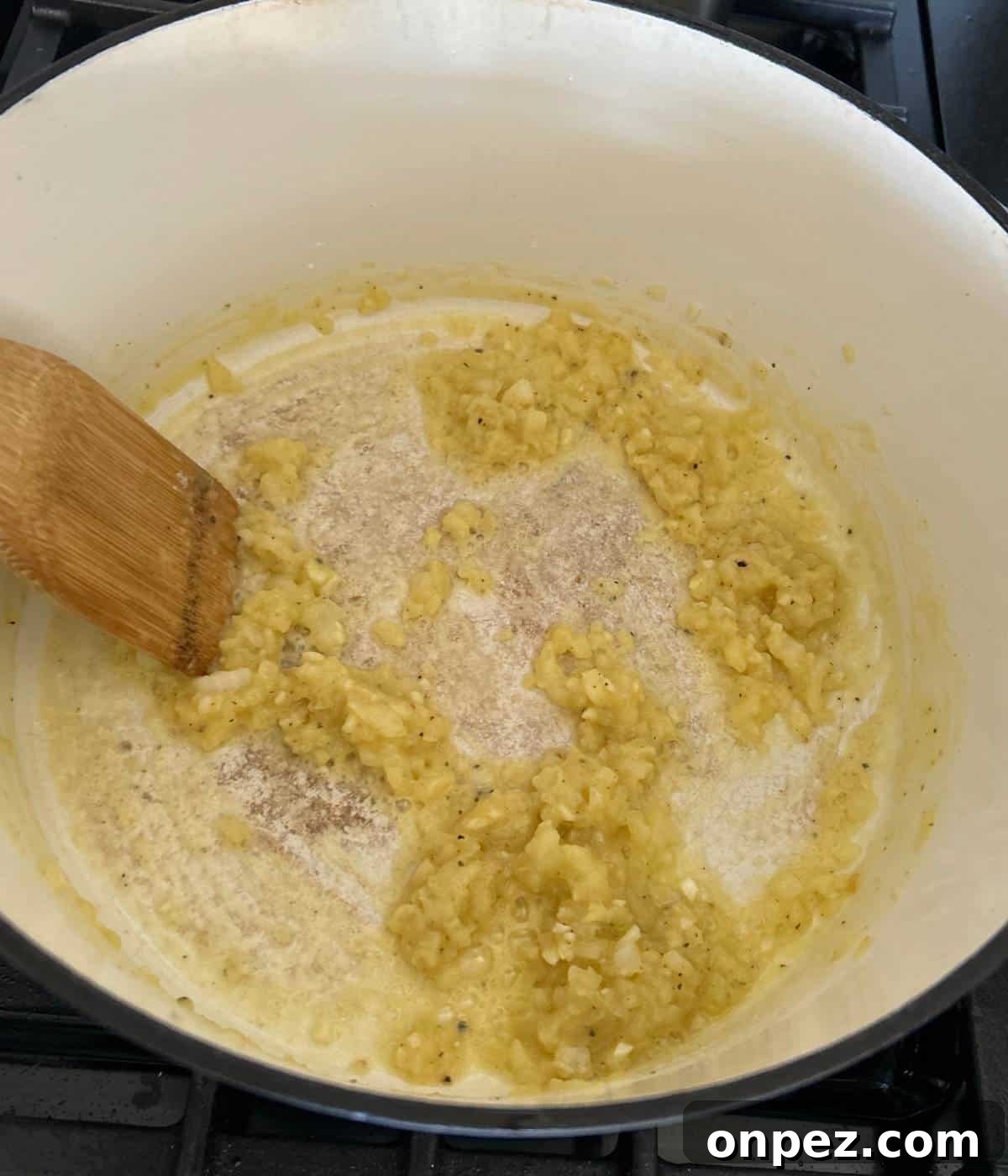 Creamy Chicken and Broccoli Cheddar Soup Recipe 5 Onion in butter and flour roux.