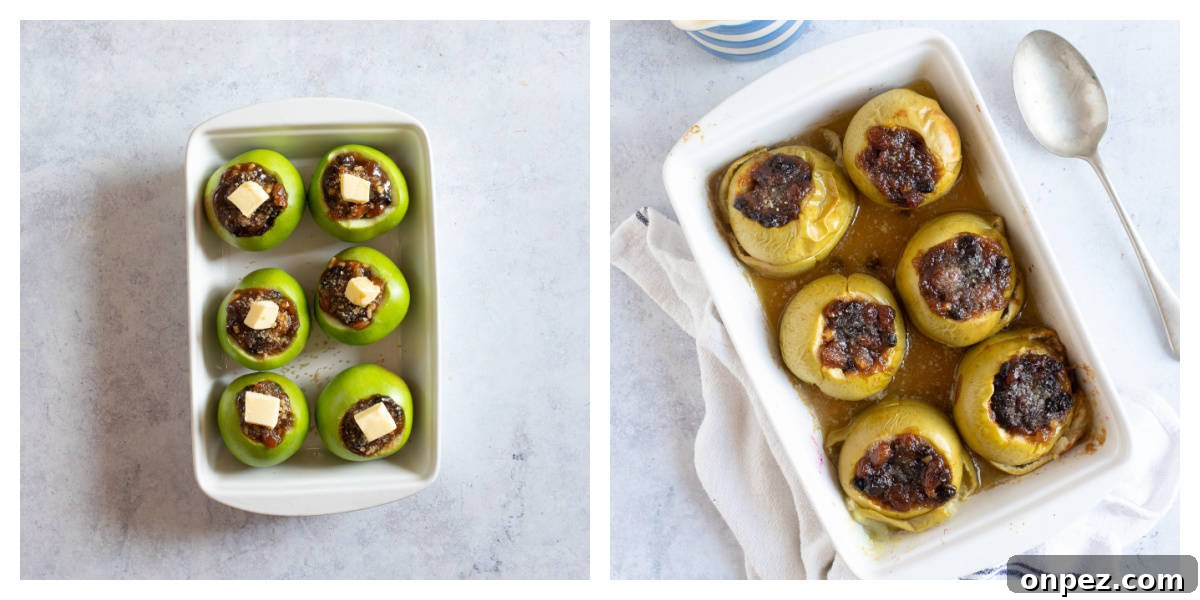 Baked apples in a baking dish.