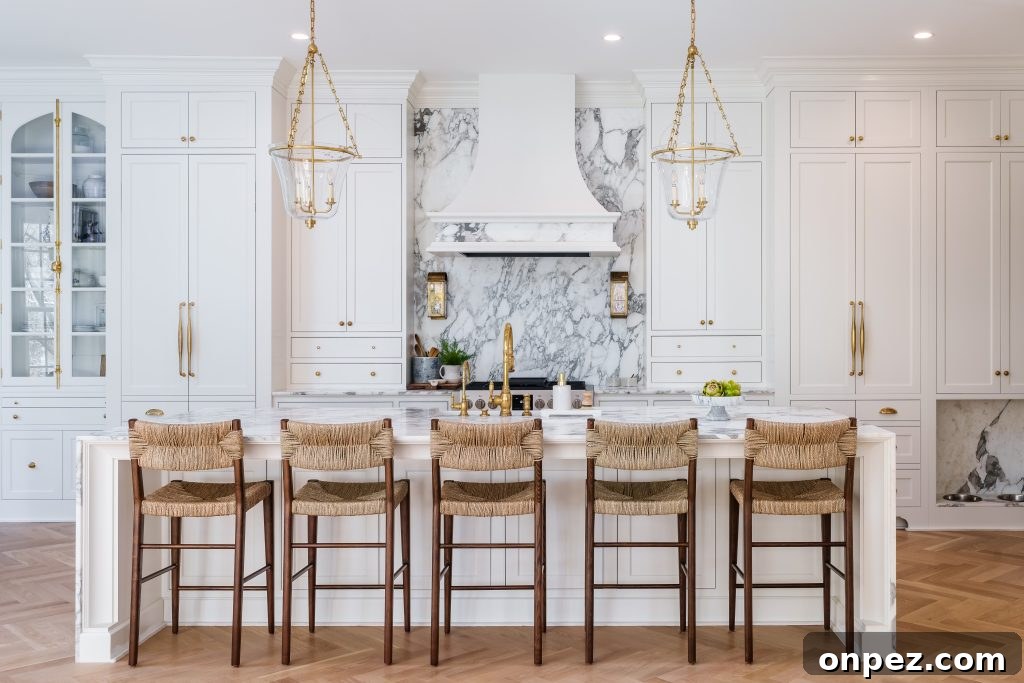 Serena and lily Portside counter stools lined up on an island