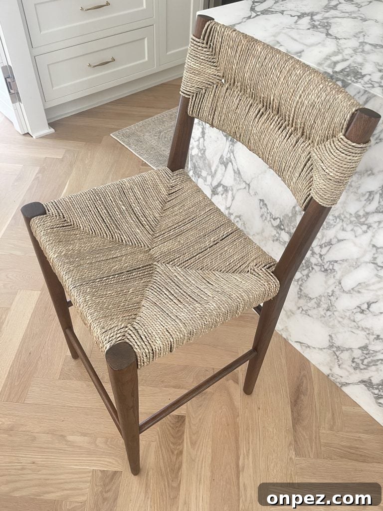 the woven seat on a stool