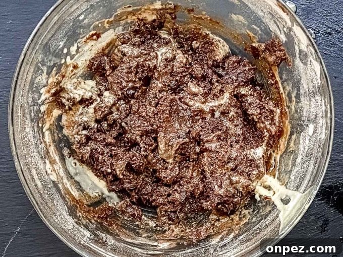 Double chocolate chip cookies dough with drizzled tahini