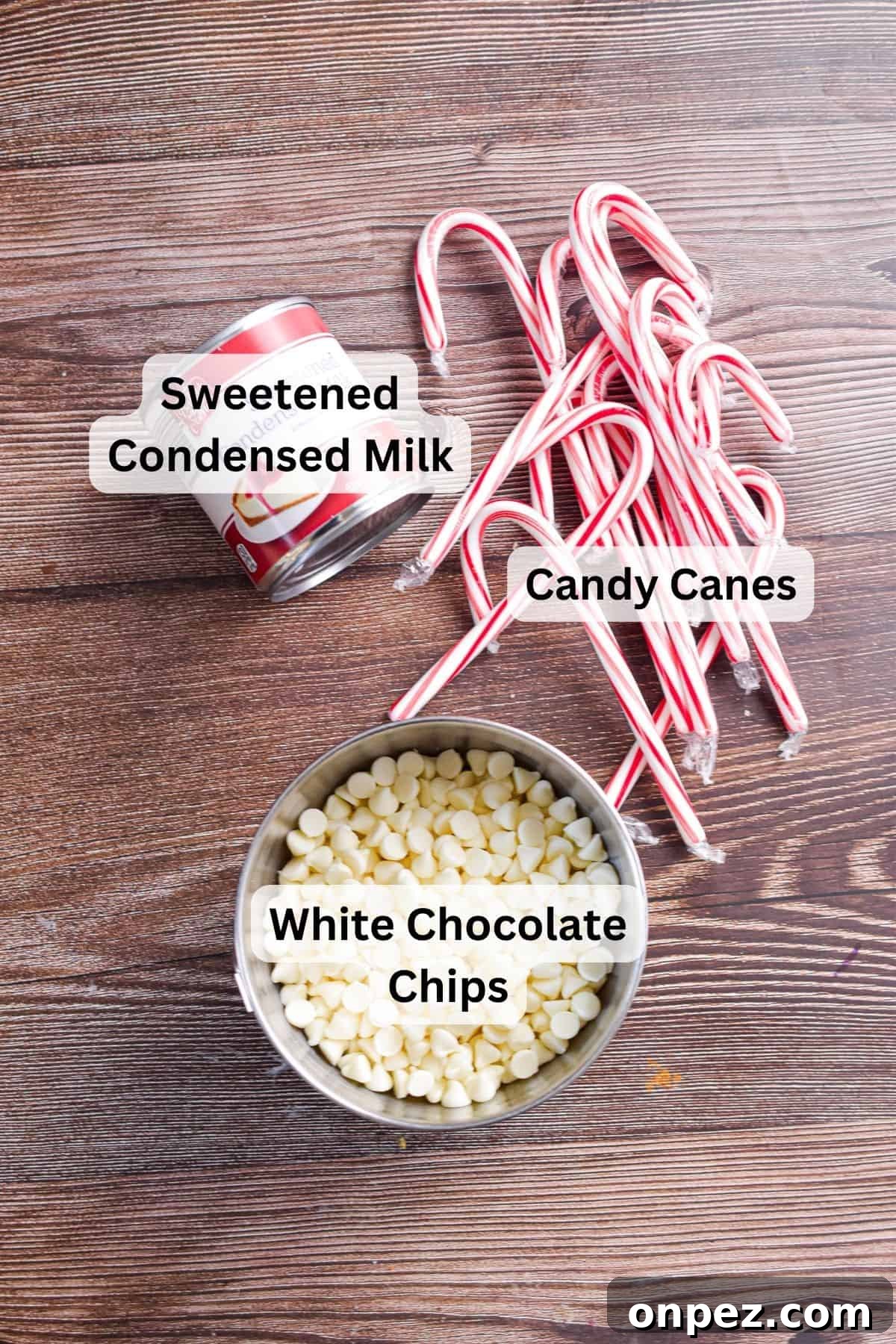 The ingredients are white chocolate peppermint fudge are labeled.