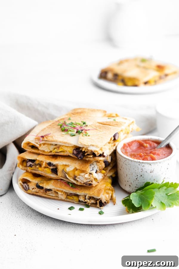 stacked sheet pan chicken quesadillas.