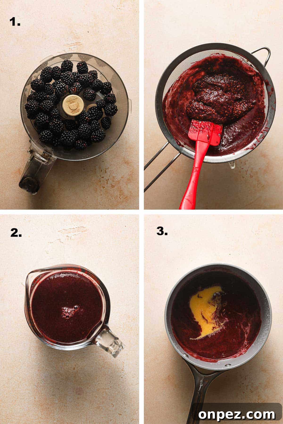 Step-by-step process for making blackberry curd.