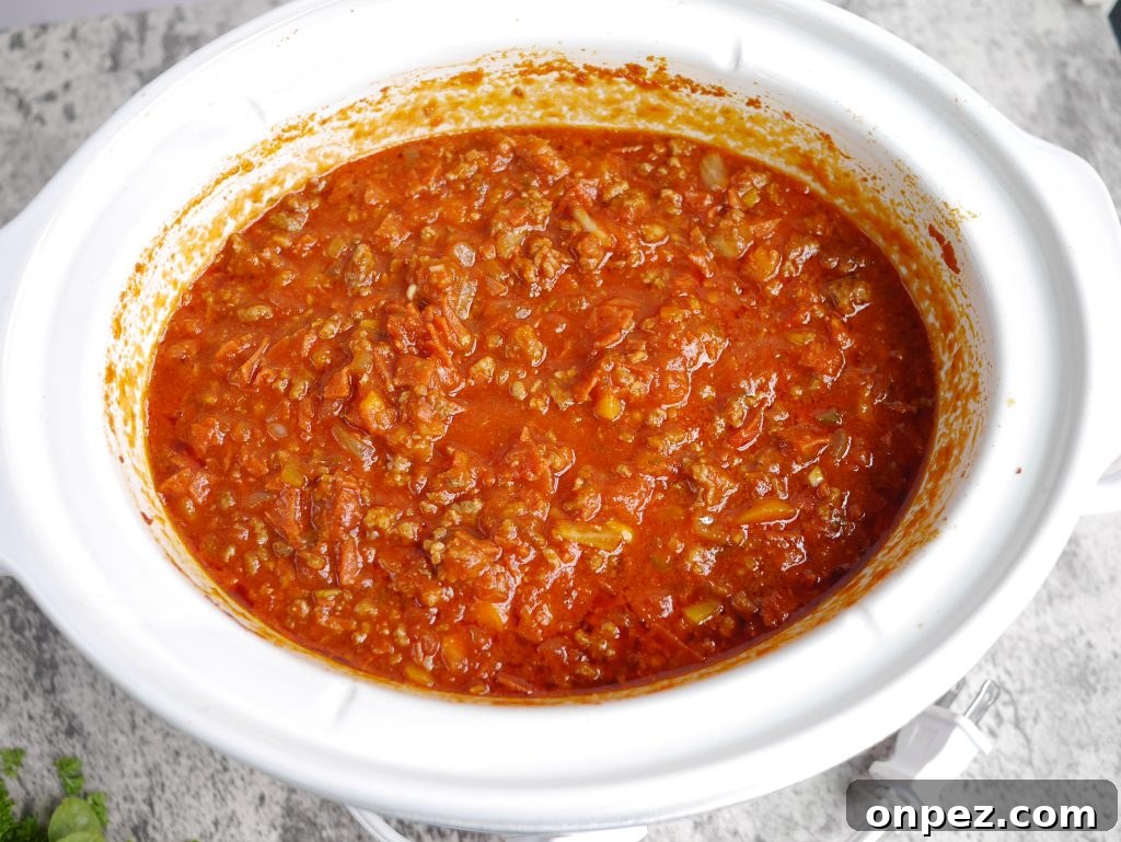 Copycat Olive Garden Three-Meat Sauce in the Crockpot 7 Finished sauce
