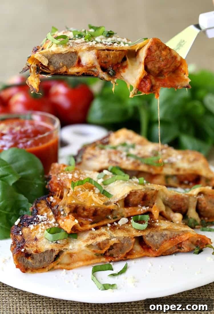 Dinner Recipes for Busy Weeknights Part 2 7 These Meatball Pizza Quesadillas are a quesadilla recipe with mozzarella cheese and meatballs