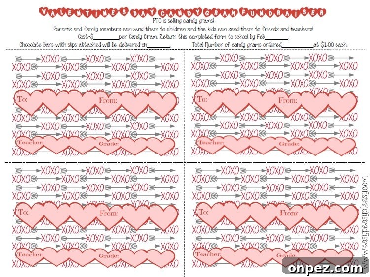Free Printable Valentine's Day Candy Gram Templates 5 Free Printable Valentine's Day Candy Gram order form red with blanks that can be filled in to customize your PTO event.