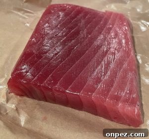 Sesame Crusted Tuna Tataki with Pickled Onions 3 Block cut tuna