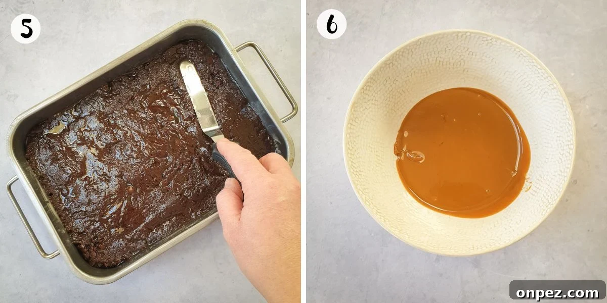 Tip into tin and melt biscoff spread