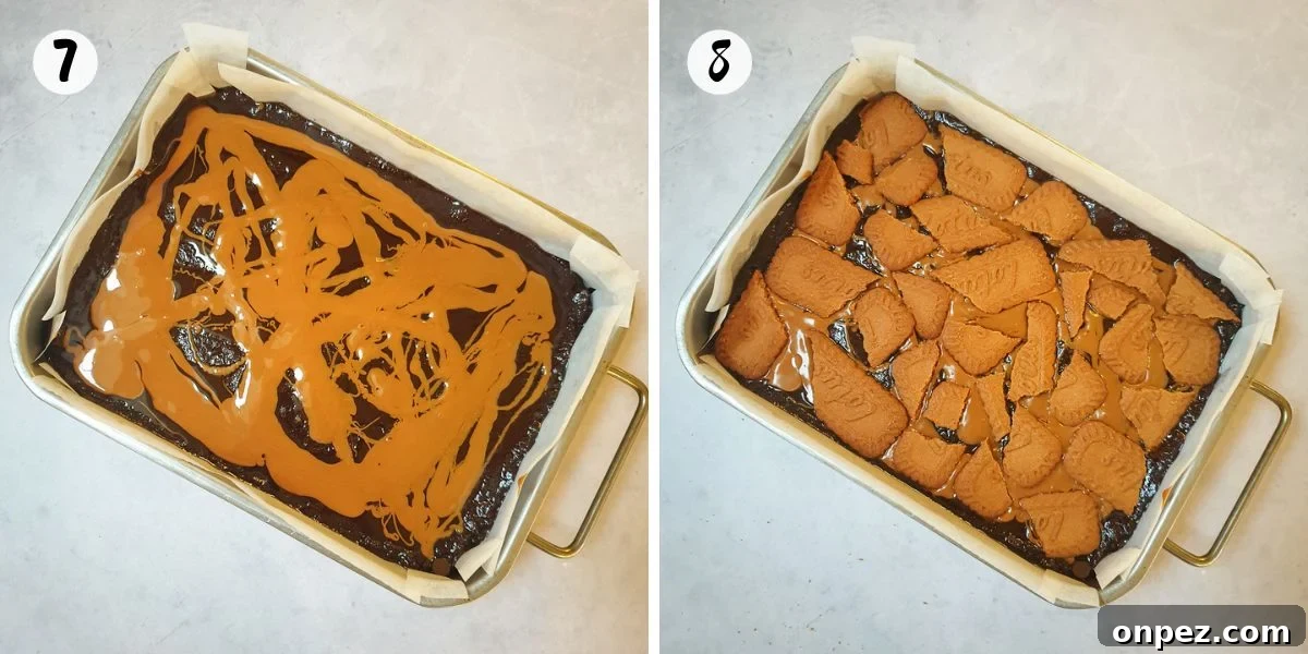 swirl over batter then press in biscuit pieces