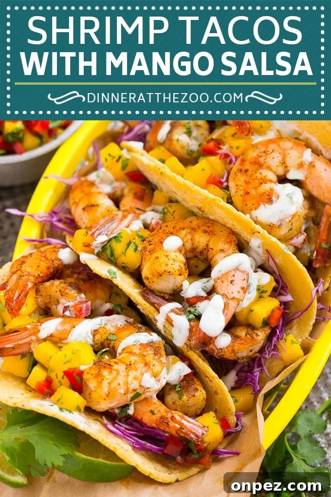Shrimp tacos recipe with mango salsa.