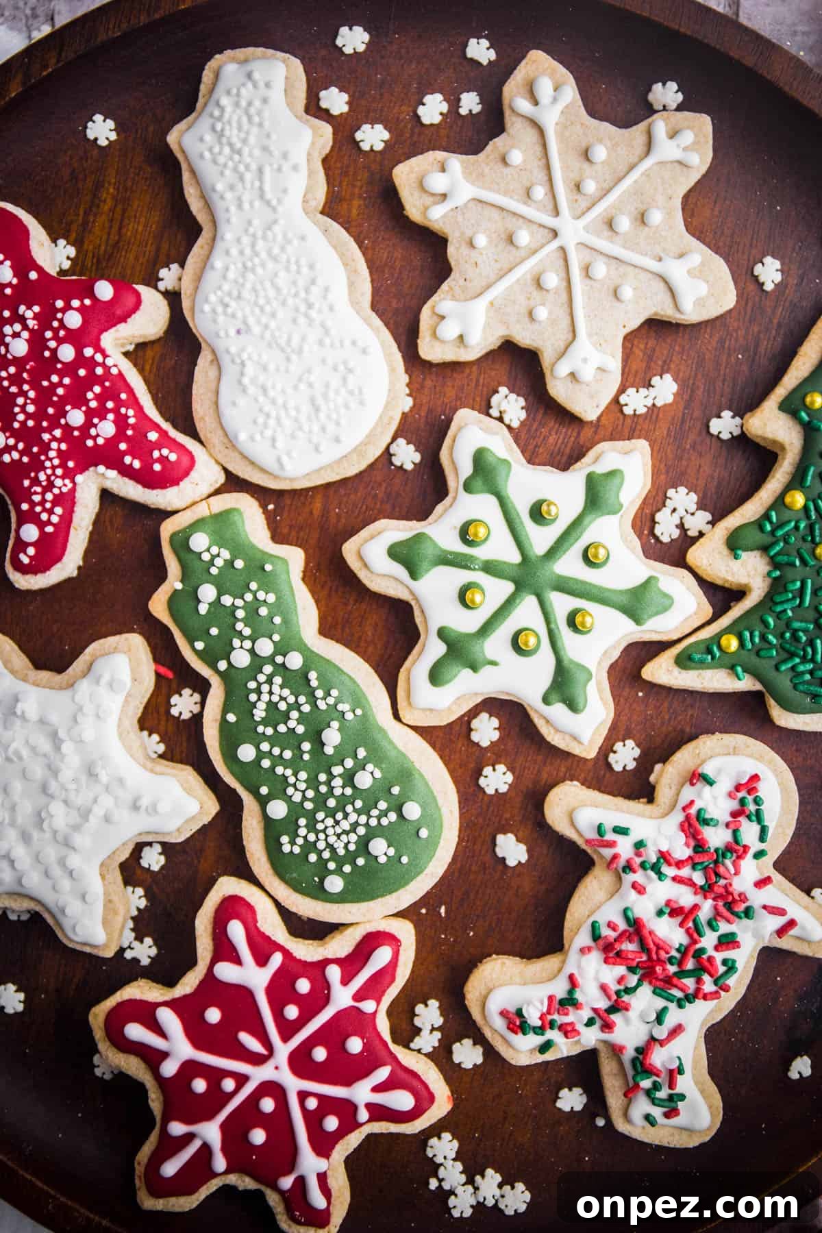Gluten-Free Christmas Cookies for the Holidays 14 Wooden plate full of Christmas Cookies