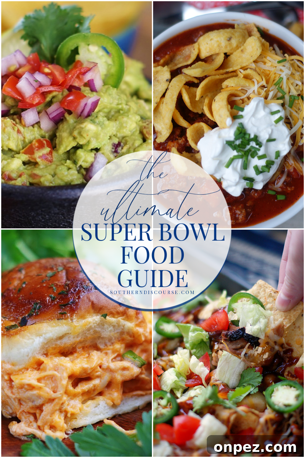 the ultimate super bowl food guide for dips, sandwiches, chili, pizza, finger foods. Everything you need to plan the best super bolw party!